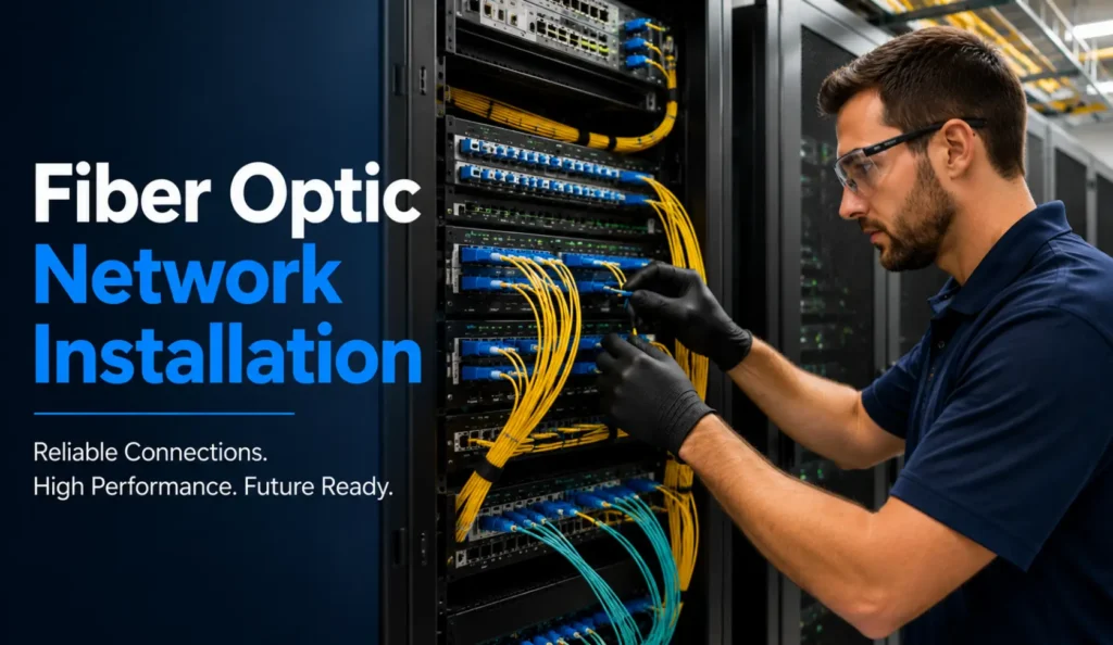 Fiber optic network installation for a commercial building in Austin