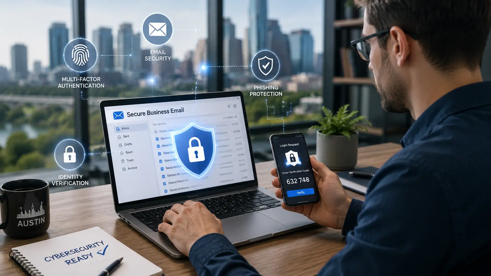 Multi-factor authentication and secure business email for an Austin business