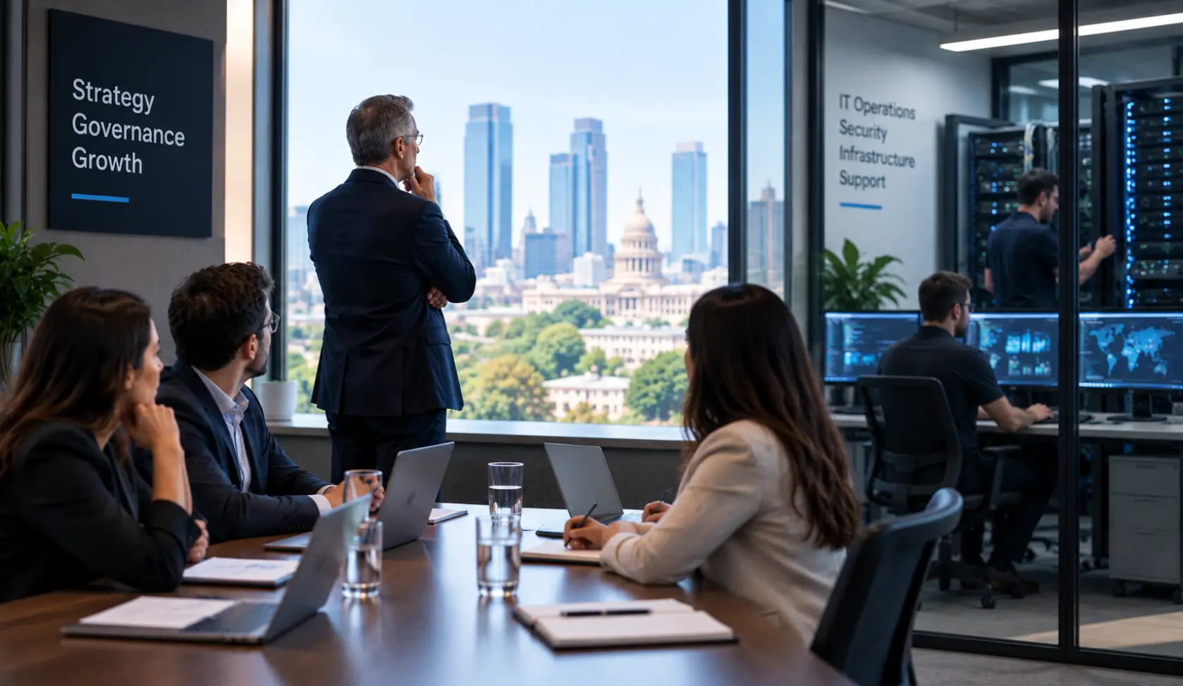 Business leadership and IT teams managing cybersecurity responsibilities