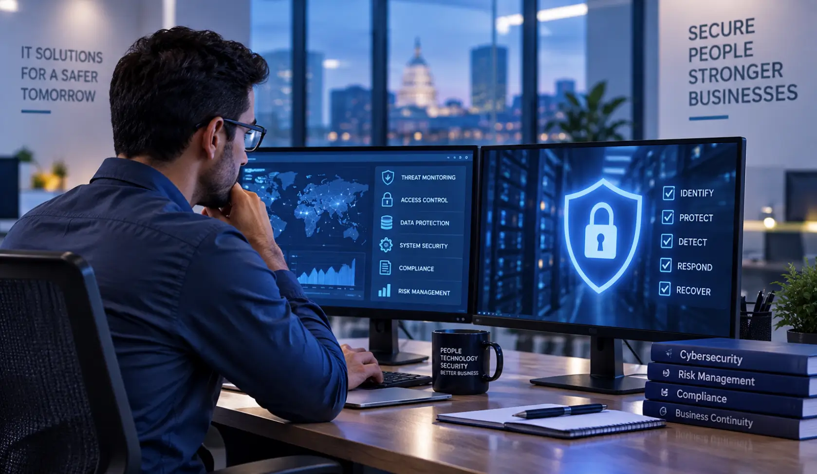 Cybersecurity control professional monitoring security controls and compliance standards