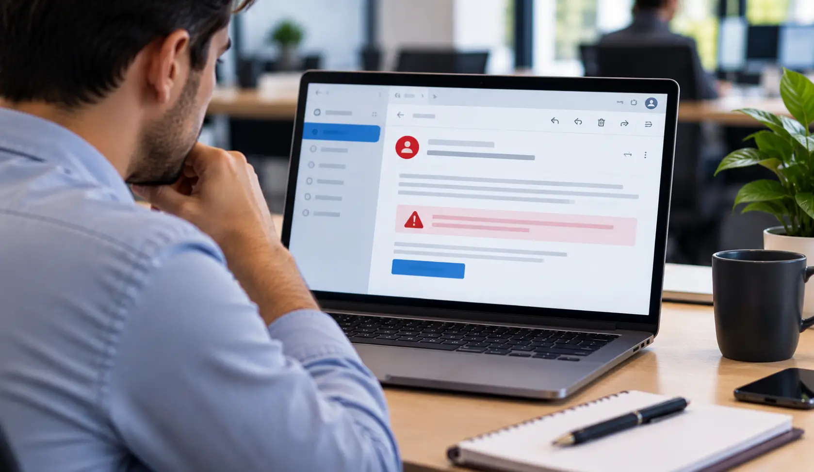 Employee identifying a suspicious phishing email during security awareness training