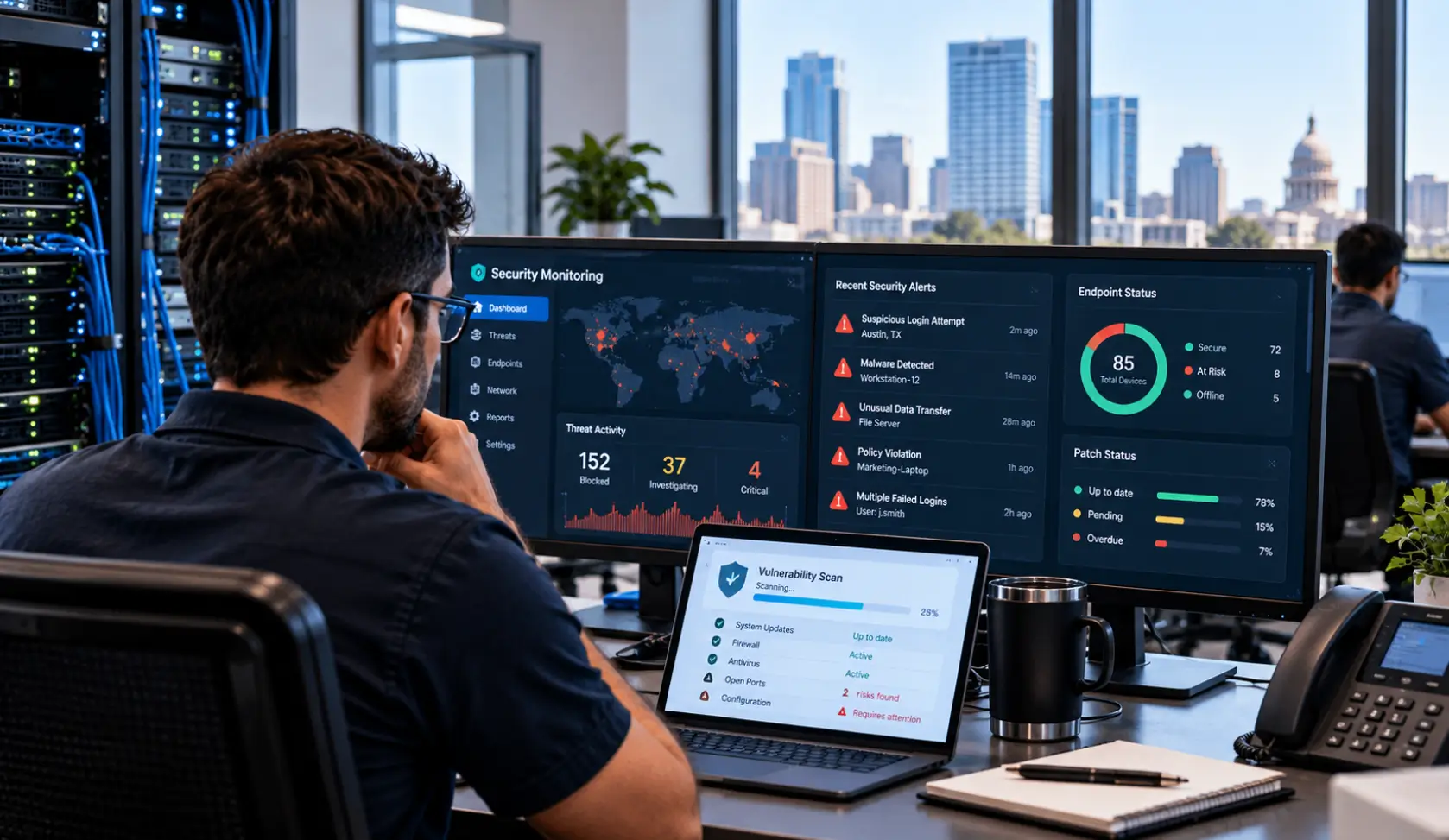 Cybersecurity monitoring and security gaps in an Austin business