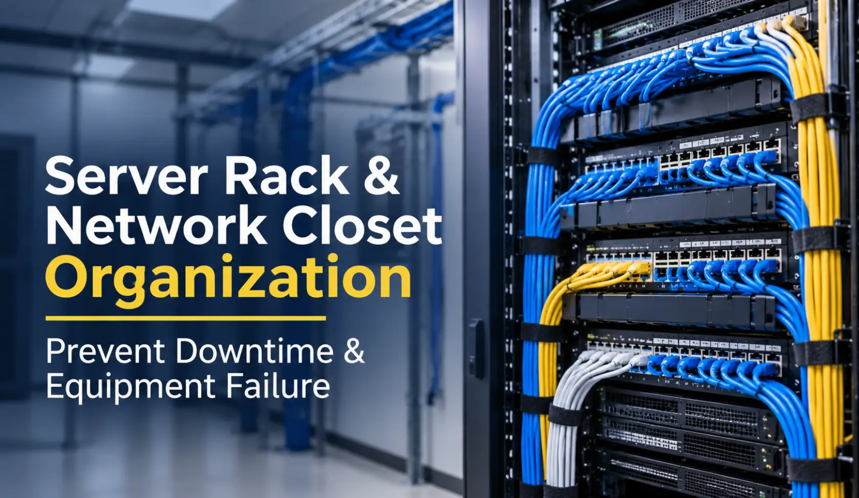 Server rack and network closet organization with neatly managed cables