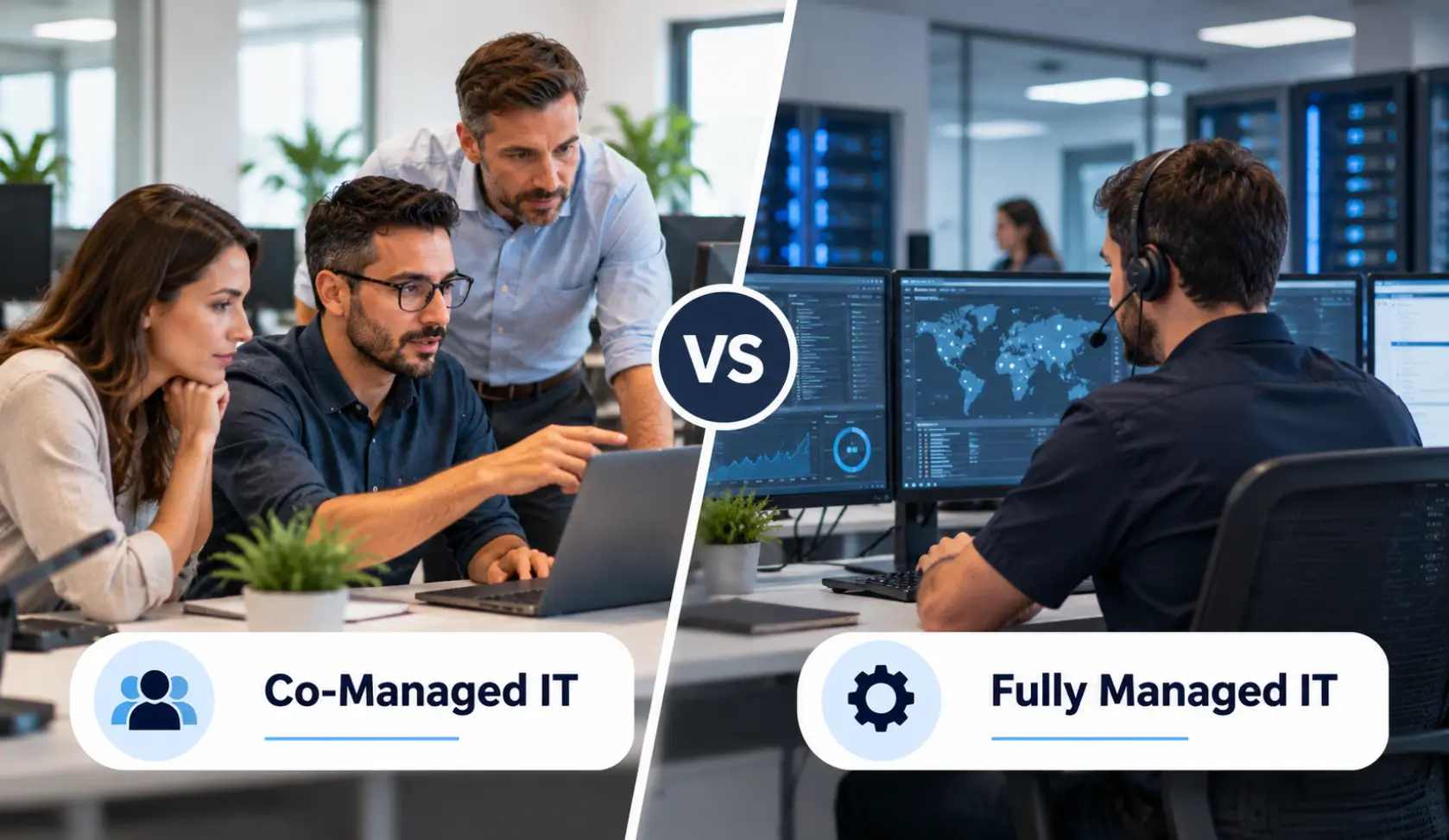 Comparison of co-managed IT teamwork and fully managed IT support